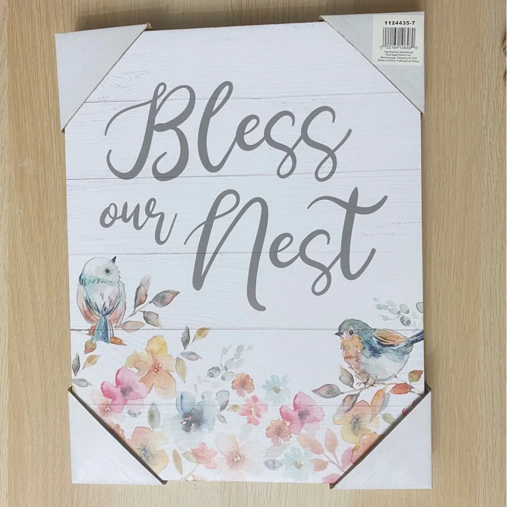 Bless Our Nest Canvas Wall Art Home Decor Birds Watercolor Farmhouse Spring New
